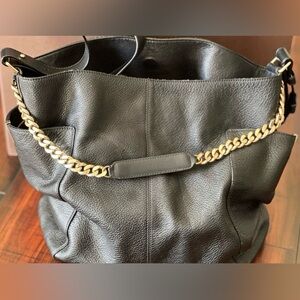 Jimmy Choo Black Leather Tote with Gold Chain Adjustable Crossbody Strap EUC